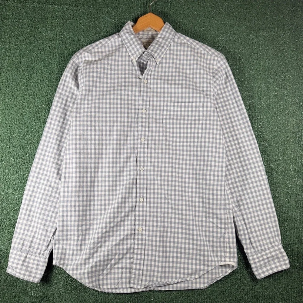 J. Crew Button Down Shirt Mens M Grey Good Classic Fit Gingham Cotton LS